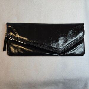 VTG Hobo‎ International Black Patent Leather Foldover Heavy Duty Zip Clutch